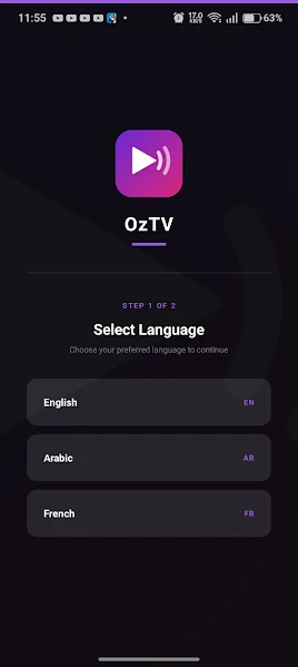 OZ TV APK channel layout